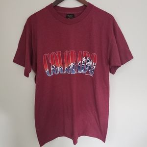 Tennessee River Gold Vintage Colorado Crewneck T-Shirt Burgandy Striped Large